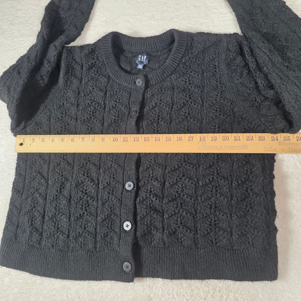 Gap Femme Pointelle Cardigan Women XXL Black Excellent Wool Alpaca Knit Sweater - Picture 4 of 10